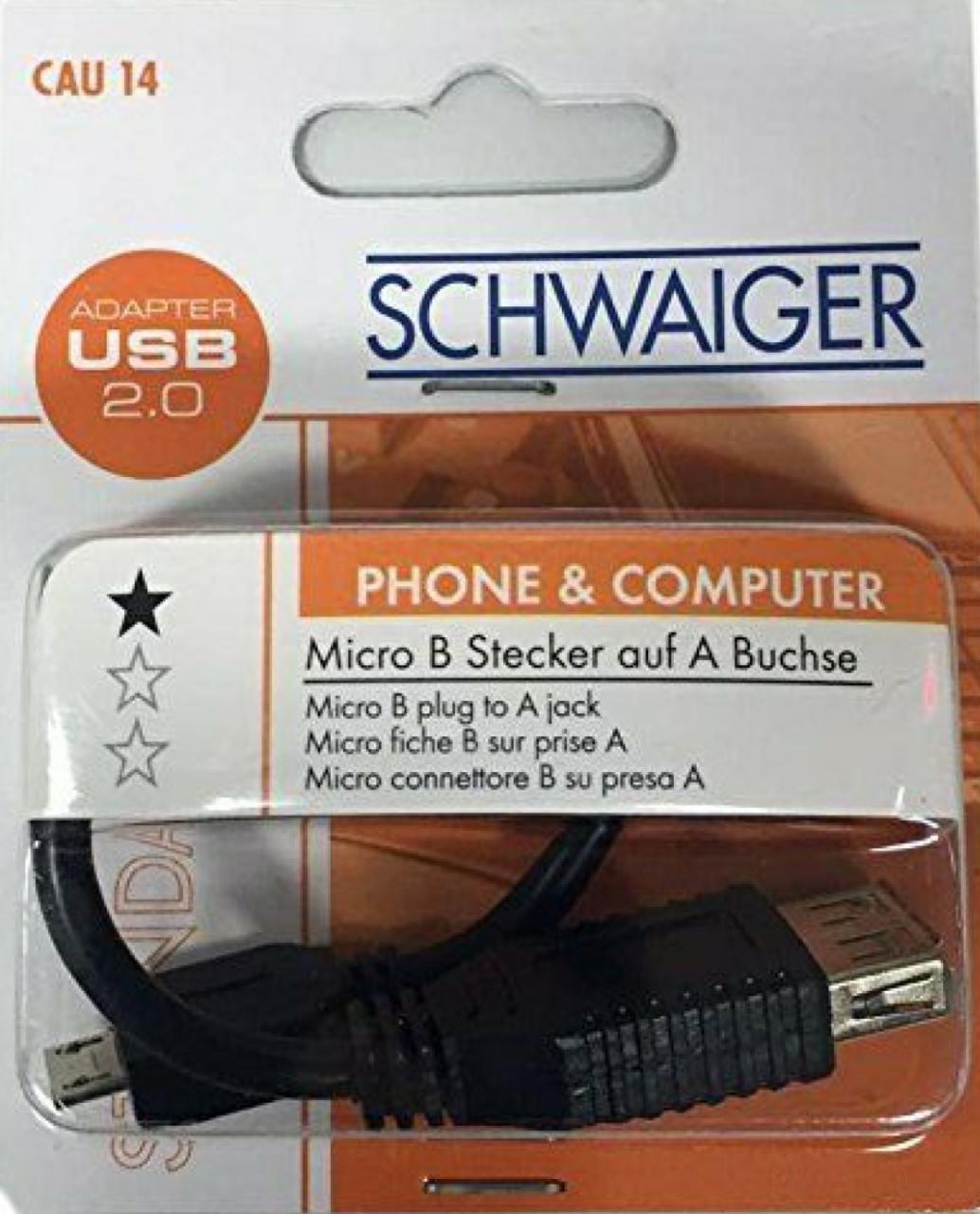 adapter Cable USB 2.0 OTG USB A - Micro B CAU 14 Schwaiger Neu OVP