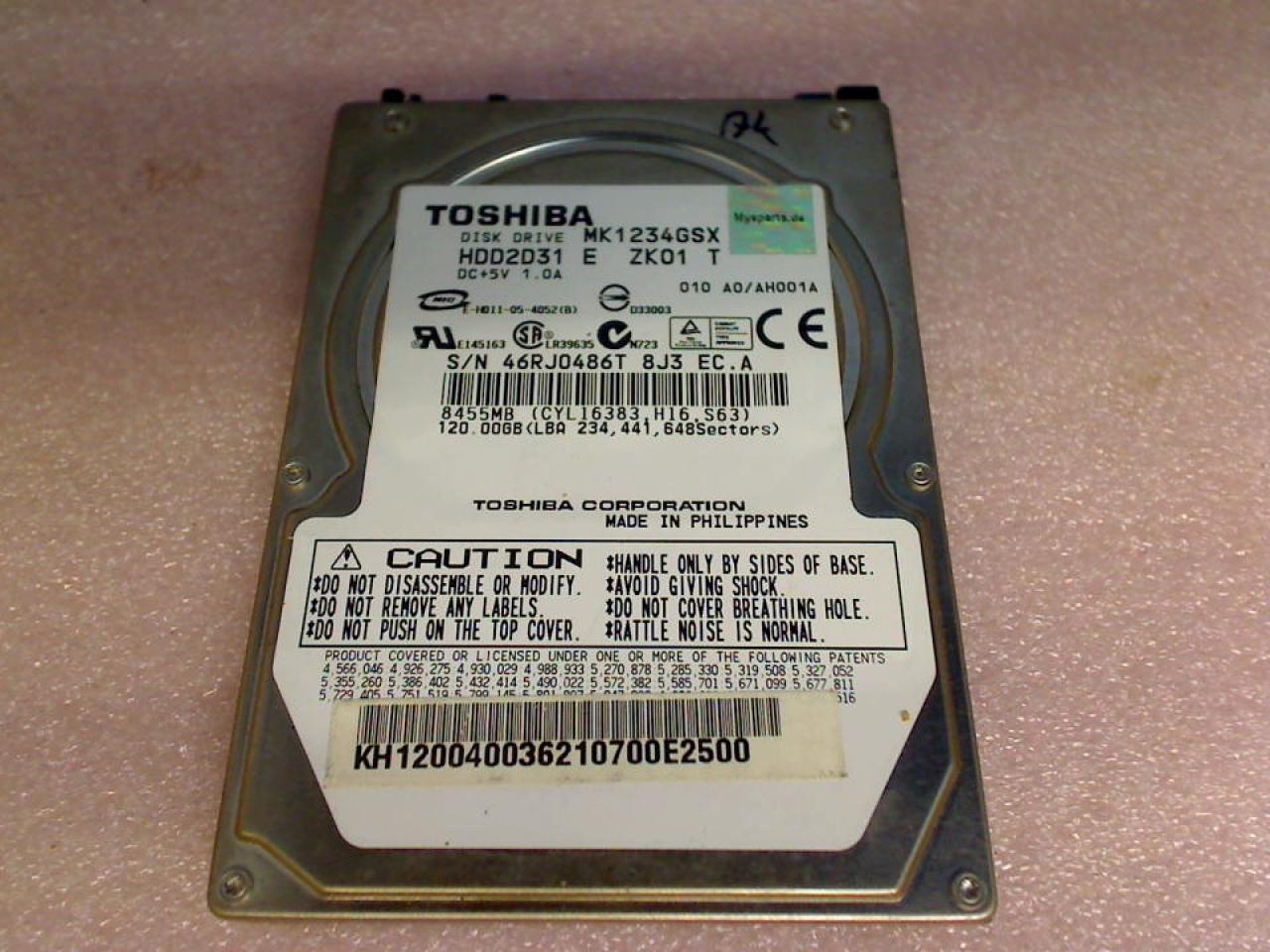 HDD hard drive 2.5" 120GB Toshiba HDD2D31 E ZK01 T SATA Targa Traveller 1524 X2