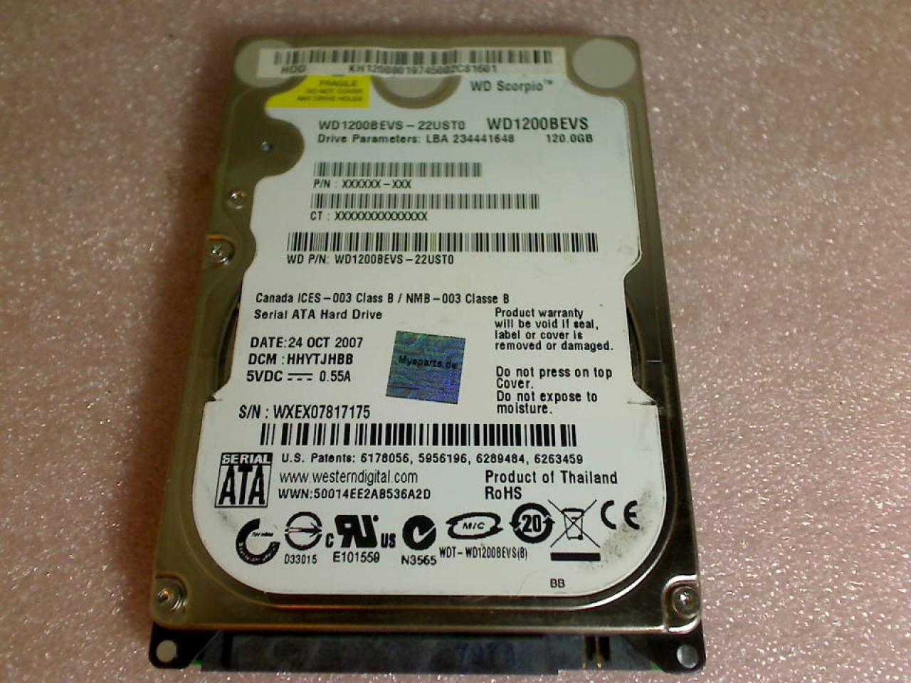 HDD hard drive 2.5\" 120GB WD1200BEVS (SATA) Acer Aspire 5315 -3