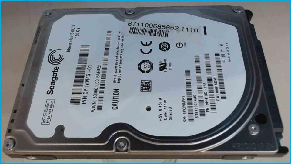 HDD hard drive 2.5" 160GB Seagate SATA (1318h) HP G62 G62-a53SG