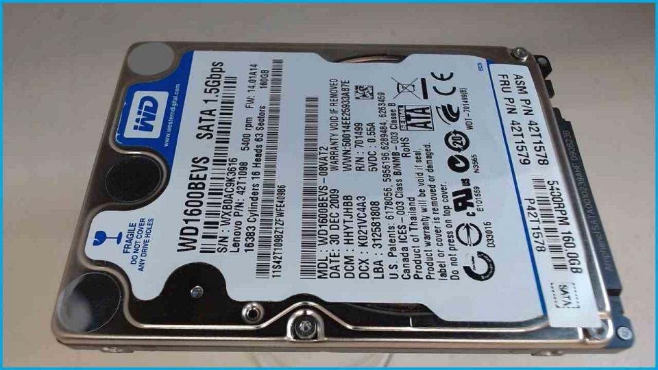 HDD hard drive 2.5" 160GB WD1600BEVS SATA (6517h) Aspire 7520 ICY70 (10)