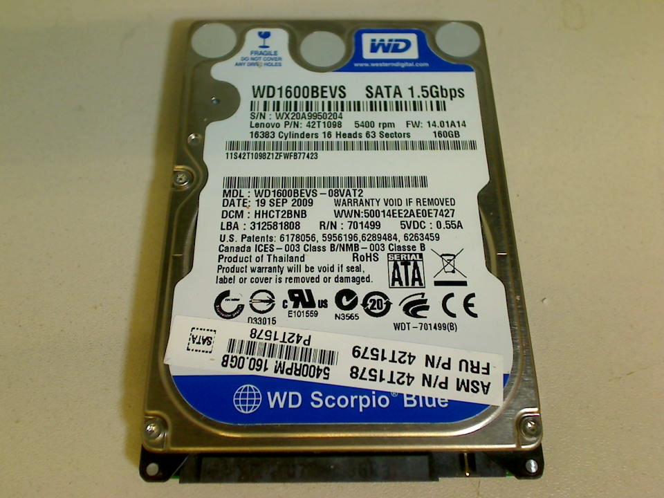 HDD hard drive 2.5" 160GB WD1600BEVS (SATA) Dell XPS M2010 PP03X