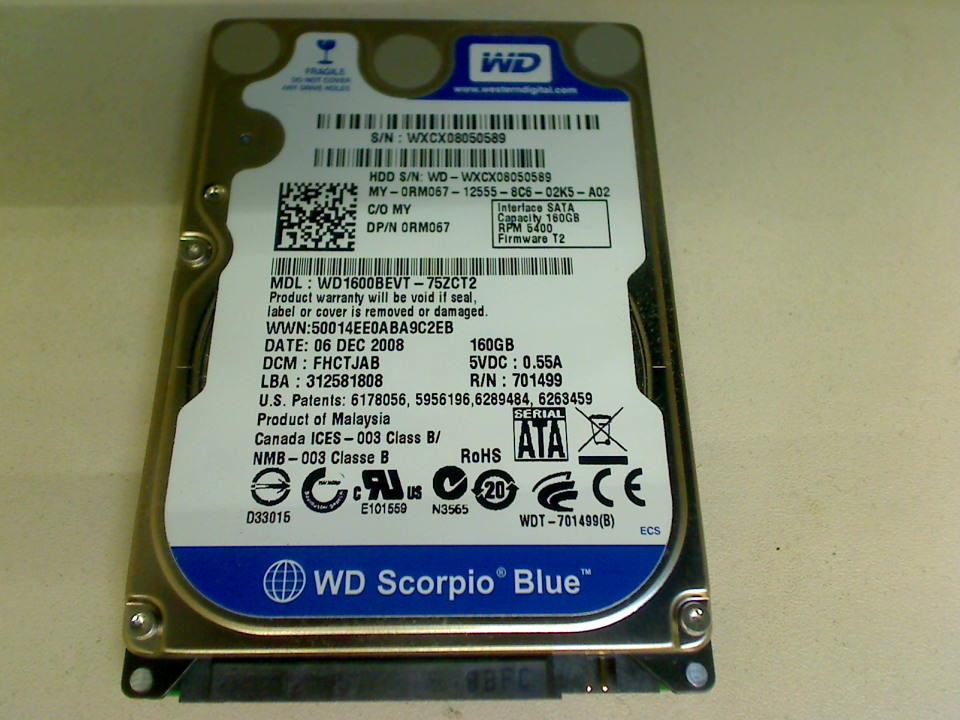 HDD hard drive 2.5" 160GB WD1600BEVT (SATA) Asus X71SL