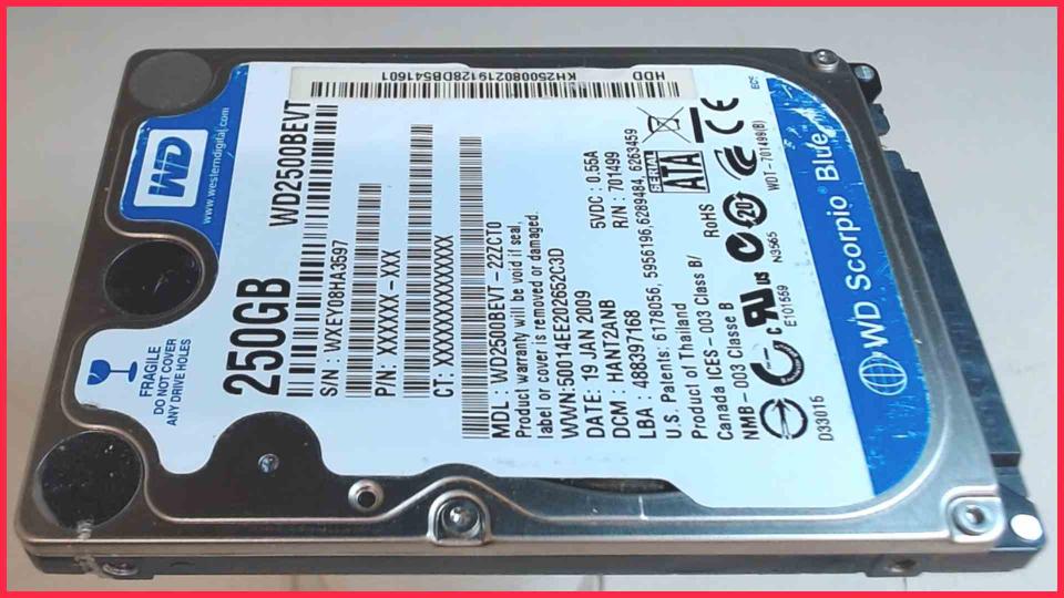 HDD hard drive 2.5" 250GB 5400RPM 8MB SATA WD2500BEVT Aspire 7530G ZY5 -5