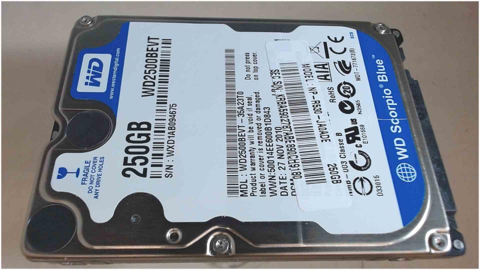 HDD hard drive 2.5" 250GB 5400RPM 8MB SATA Western Digital WD2500BEVT (1261h)