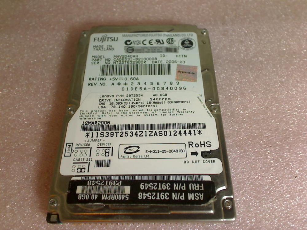 HDD hard drive 2.5\" 40GB Fujitsu IDE AT MHV2040AH Maxdata Vision 4000T N34BS1