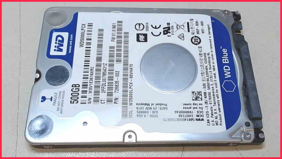 HDD hard drive 2.5" 500GB 5400 RPM 16MB WD5000LPCX Fujitsu Esprimo Q520 Q920