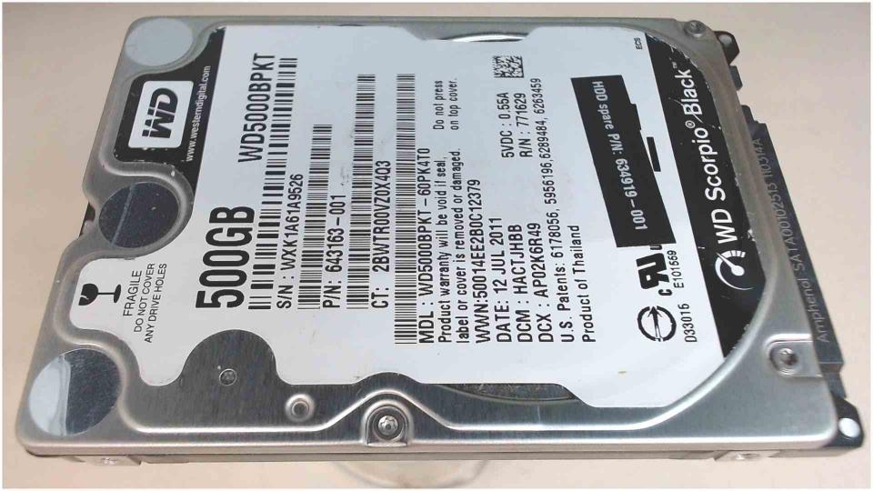 HDD hard drive 2.5" 500GB 7200RPM 16MB SATA Western Digital WD5000BPKT (9308h)