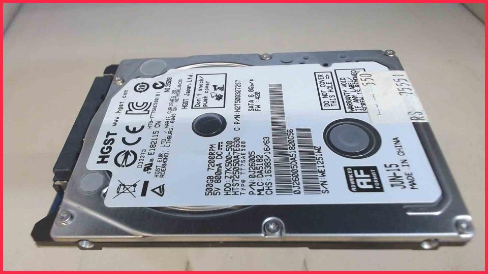 HDD hard drive 2.5" 500GB HGST Z7K500-500 SATA Medion Akoya P6622 MD98250