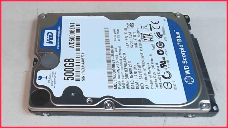 HDD hard drive 2.5" 500GB SATA 5400RPM 8MB WD5000BEVT Samsung NP-RF710