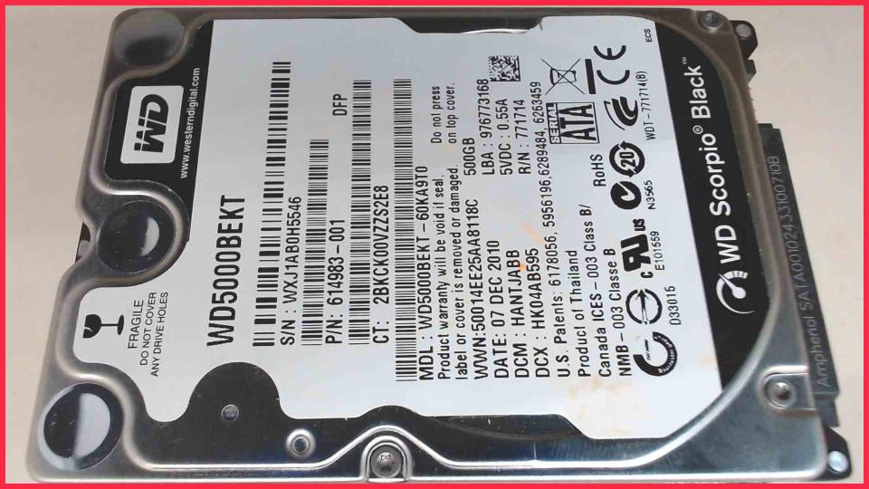 HDD hard drive 2.5" 500GB SATA 7200RPM 16MB Western Digital WD5000BEKT (1807h)