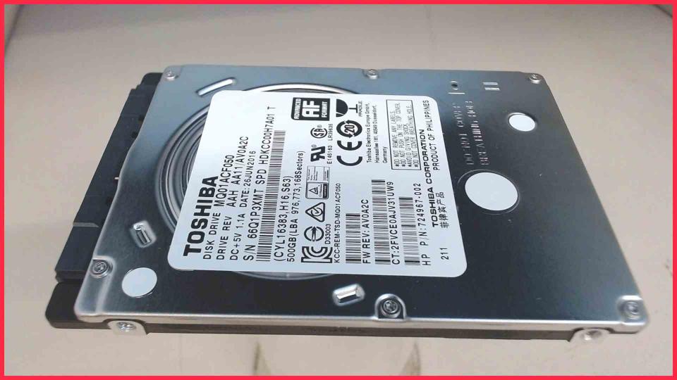 HDD hard drive 2.5" 500GB SATA 7200RPM Toshiba MQ01ACF050 (1144h)
