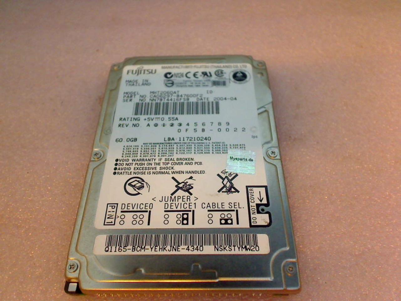 HDD hard drive 2.5" 60GB Fujitsu MHT2060A IDE Acer Aspire 1362WLMi