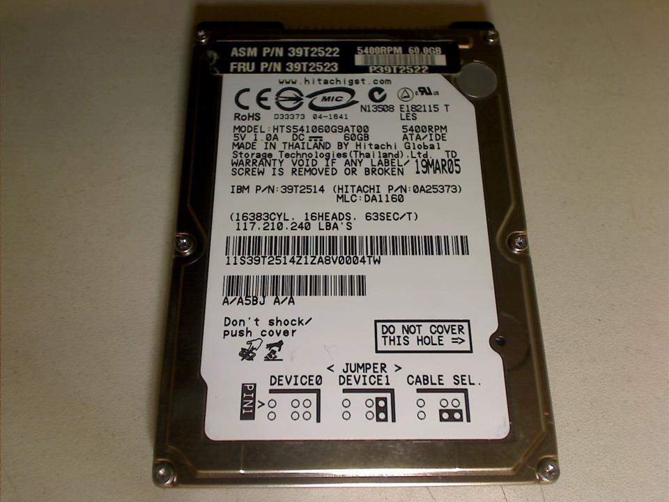 HDD hard drive 2.5" 60GB (IDE AT) 39T2522 5400RPM Hitachi