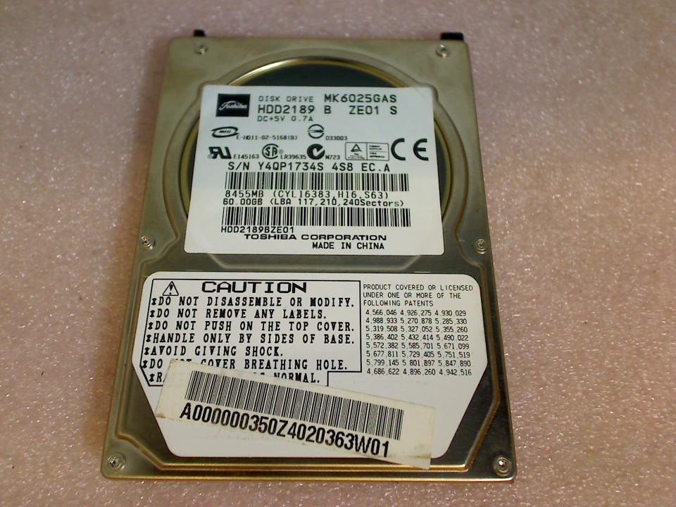 HDD hard drive 2.5" 60GB IDE Toshiba MK6025GAS Benq Joybook 5100G dh5100