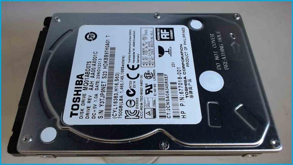 HDD hard drive 2.5" 750GB 5400 RPM 8MB Toshiba MQ01ABD075 (10264h)