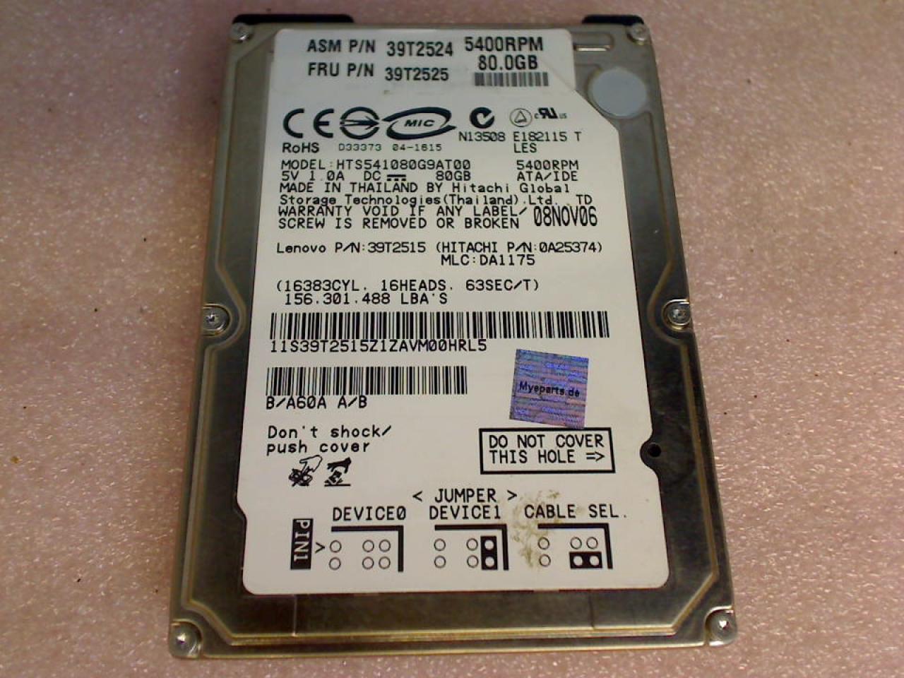 HDD hard drive 2.5" 80GB IBM Lenovo 39T2525 39T2524 Averatec 6220 AV6230-GE1