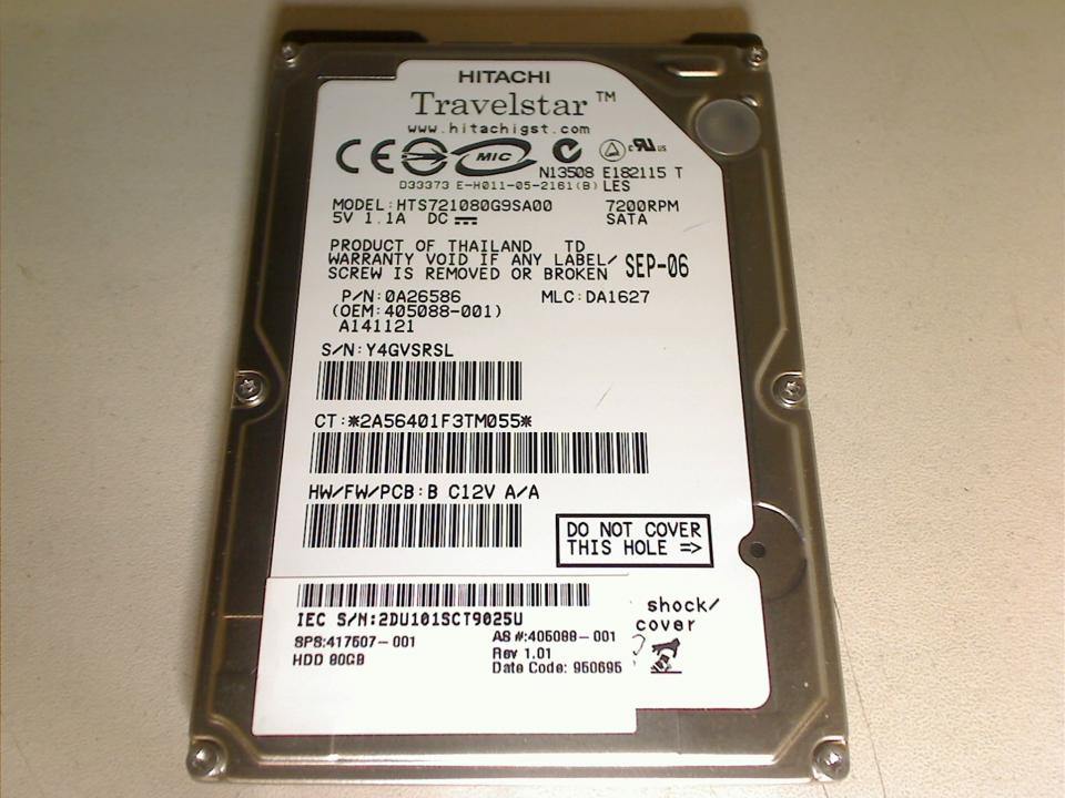 HDD hard drive 2.5\" 80GB (SATA) 417507-001 7200RPM Hitachi