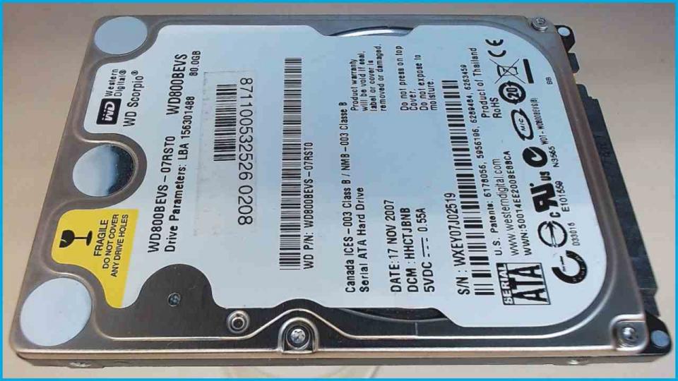 HDD hard drive 2.5\" 80GB (SATA) WD800BEVS AMILO Pa1538 PTB50
