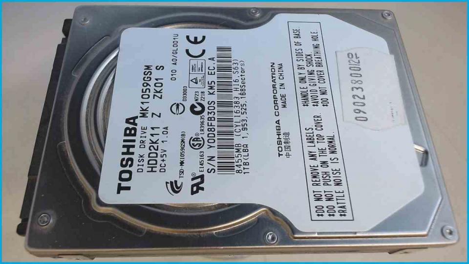 HDD hard drive 2.5" Toshiba 1TB 1000GB 5400RPM SATA HDD2K11 (Neuwertig 51h)