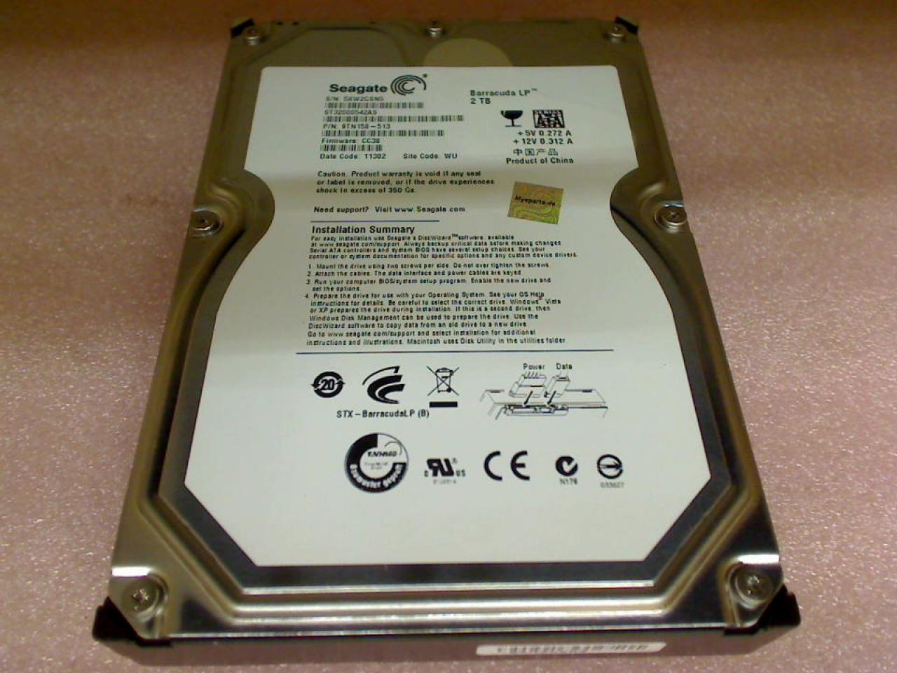 HDD Festplatte 3,5" 2 TB SATA Seagate ST32000524AS Iomega StorCenter ix2-200