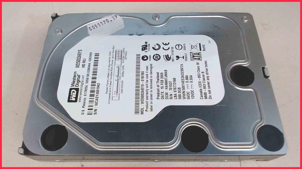 HDD hard drive 3.5" 500GB 7200RPM 16MB SATA Western Digital WD5002ABYS (16.875)