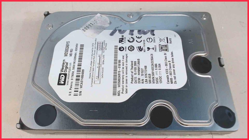 HDD hard drive 3.5" 500GB 7200RPM 16MB SATA Western Digital WD5002ABYS (24.631h)