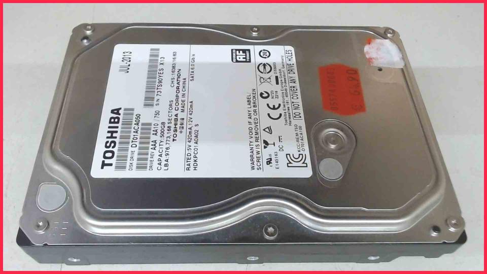 HDD Festplatte 3,5" 500GB SATA 7200RPM Toshiba DT01ACA050 (2985h)