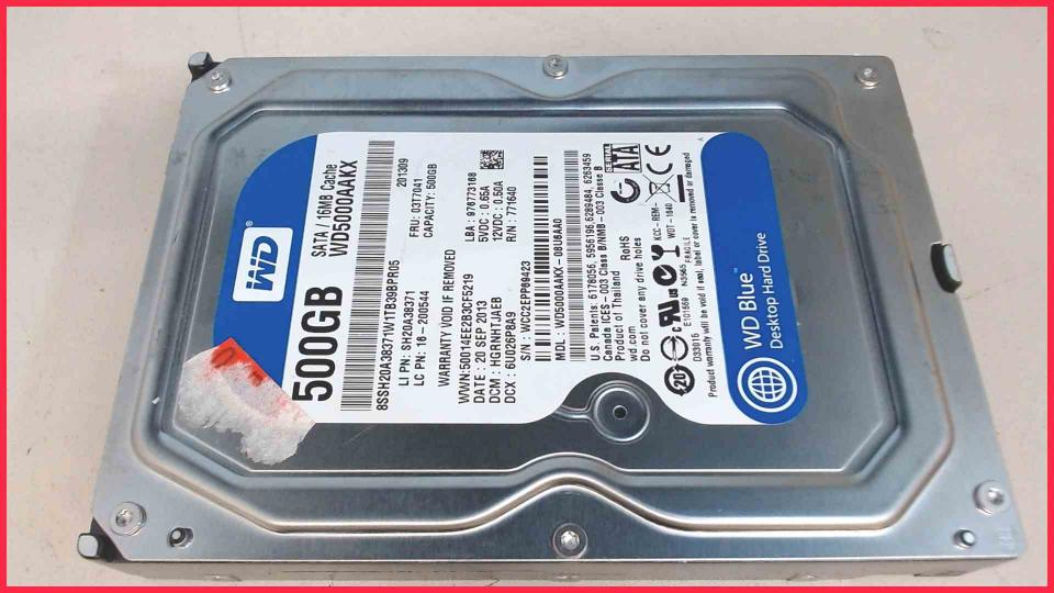 HDD hard drive 3.5" 500GB SATA 7200RPM Western Digital WD5000AAKX (Neuwertig)