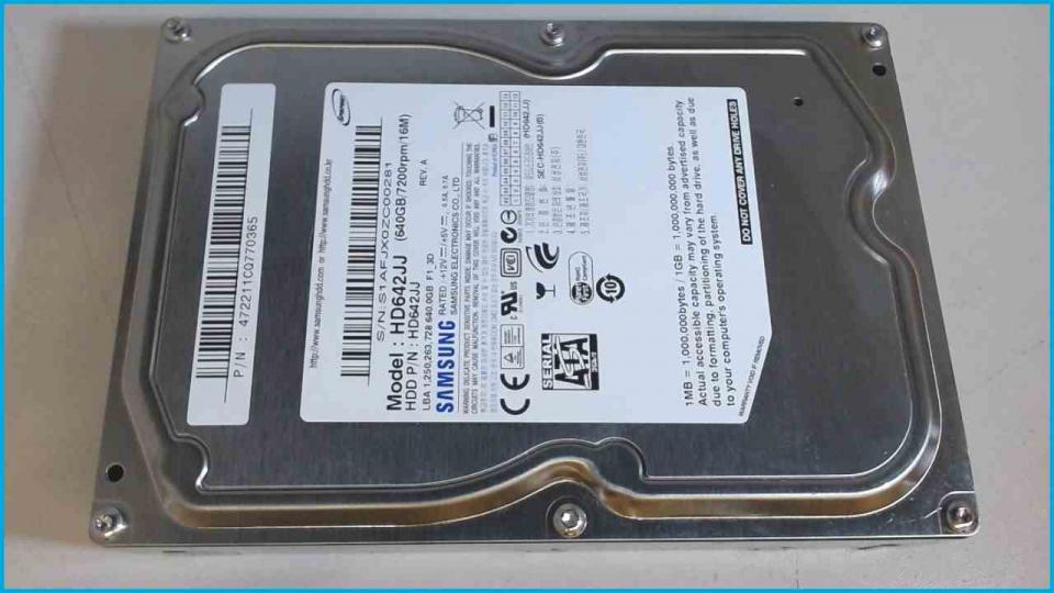 HDD Festplatte 3,5" 640GB SATA 16MB 7200RPM Samsung HD642JJ (Neuwertig)