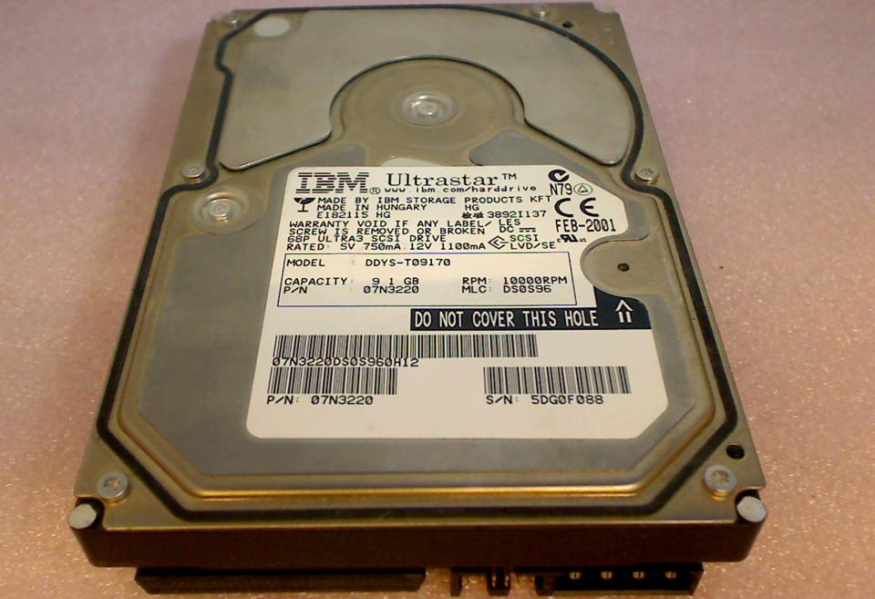 HDD Festplatte 3,5" 9.1GB DDYS-T09170 Ultrastar IBM SCSI 68-Pin 10K 8.9cm