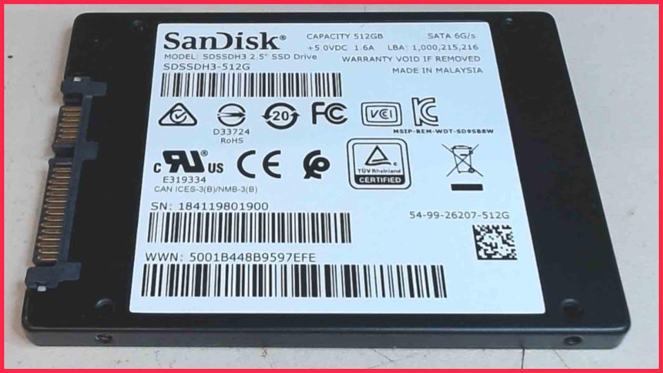 HDD SSD Hard Disk 2.5" 512GB SanDisk SDSSDH3-512G Samsung NP-RF710