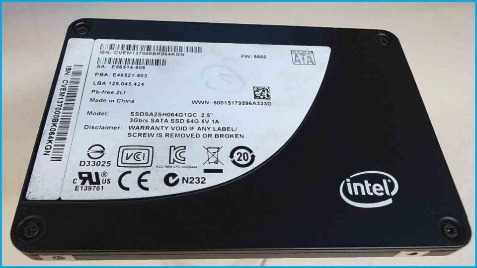 HDD SSD Hard Disk 2.5" 64GB Intel (SATA) 3Gb/s Thinkpad R500 2724