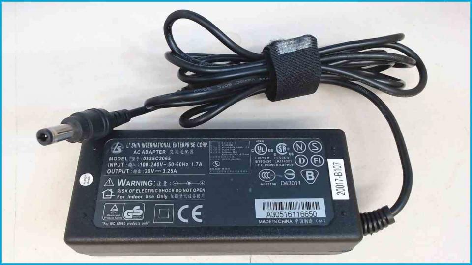 Power Supply Adapter LI SHIN 20V 3.25A 100-240V 50-60Hz Fujitsu Siemens 0335C206