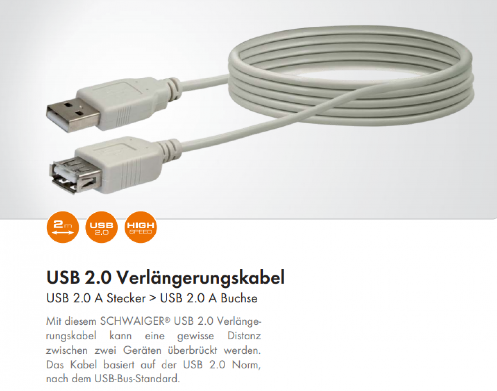 USB extension cable 2m A/A CK1502 031 Schwaiger New OVP