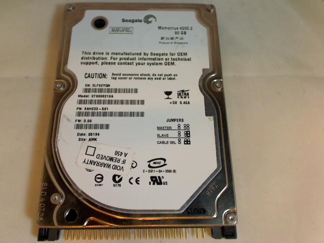 80GB Seagate ST9808210A 2.5" IDE Festplatte HDD Fujitsu M7405