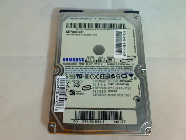 80GB MP0804H Samsung 2.5" IDE Festplatte HDD Toshiba SA50-532