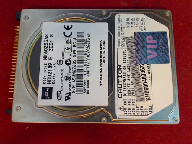 60GB Toshiba HDD2189 E ZE01 S 2.5" IDE Festplatte Dell 8500 PP02X