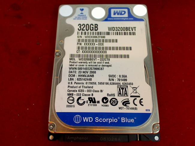320GB WD3200BEVT - 22ZCT0 SATA 2.5\" HDD Festplatte Sony PCG-5K2M VGN-CR31S