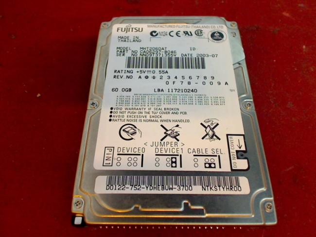 60GB Fujitsu MHT2060AT 2.5" IDE HDD Festplatte Maxdata PRO 8100 IS