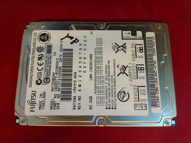 80GB FUJITSU MHT2080AH 2.5" IDE HDD Festplatte Dell PP05L D600 (1)