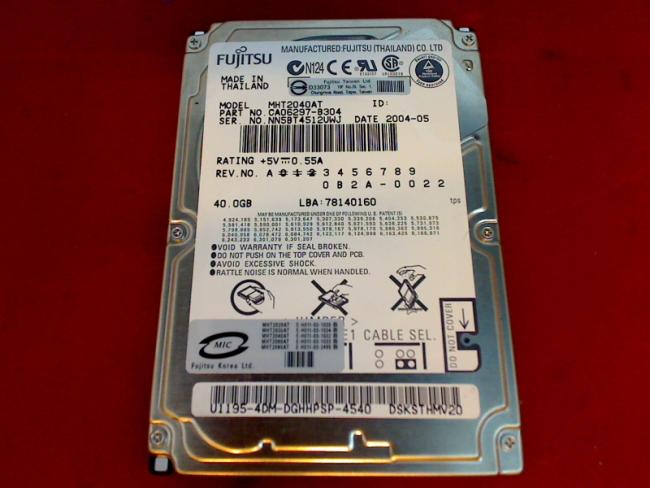 40GB Fujitsu MHT2040AT 2.5" IDE HDD Festplatte Acer TravelMate 4100 ZL3