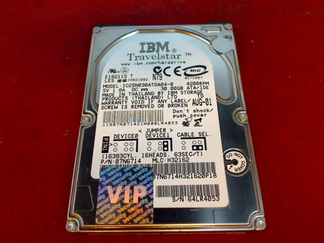 30GB IBM IC25N030ATDA04-0 2.5" IDE Festplatte HDD IBM T43 Type 2668