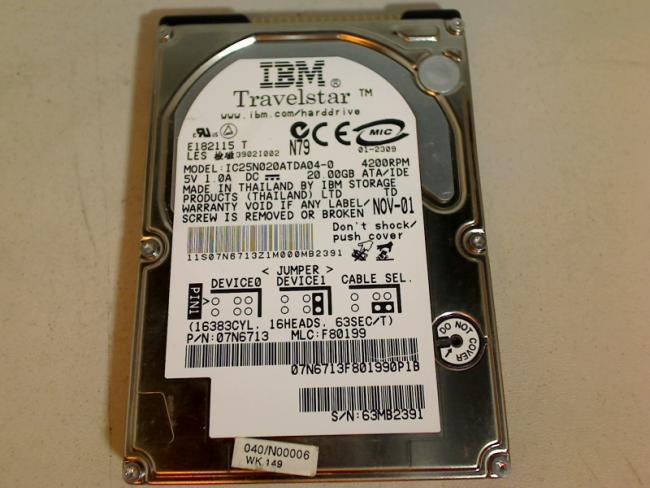 20GB IBM IC25N020ATDA04-0 2.5" IDE HDD Toshiba SM30-344 SPM30