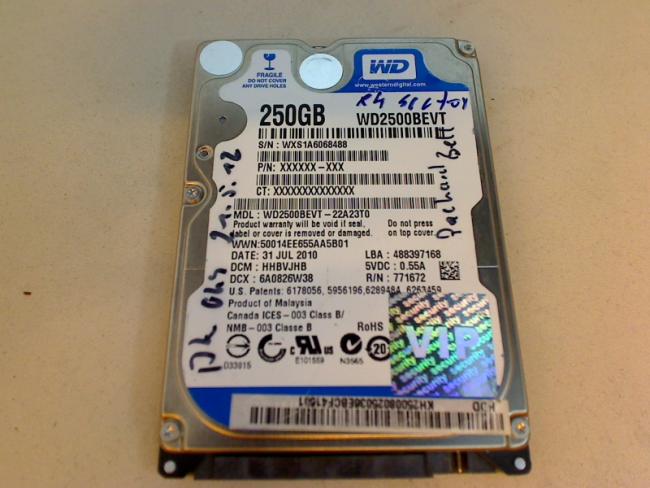 250GB WD2500BEVT 2.5" SATA HDD Festplatte IBM Lenovo T60 2007