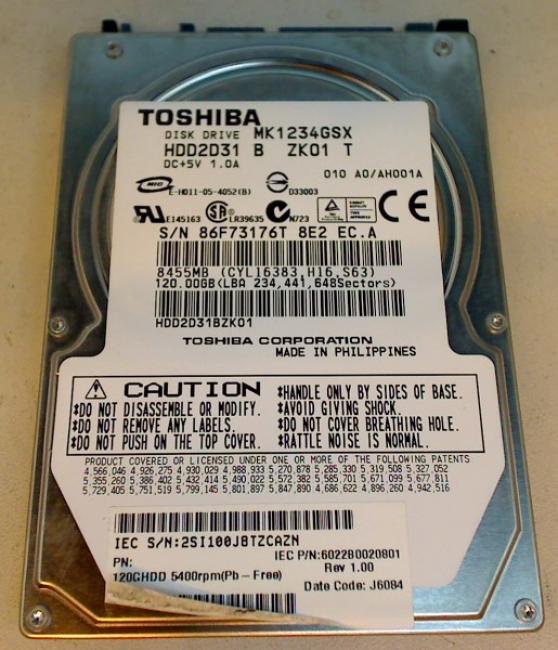 120GB MK1234GSX HDD2D31 B ZK01 T SATA 2.5" Toshiba A100-775 (2)