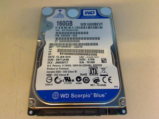 160GB WD1600BEVT 2.5" SATA HDD Festplatte Acer TravelMate 6593G