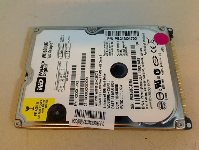 80GB WD800UE - 22HCT0 IDE 2.5" HDD Festplatte Dell D800 PP02X (1)