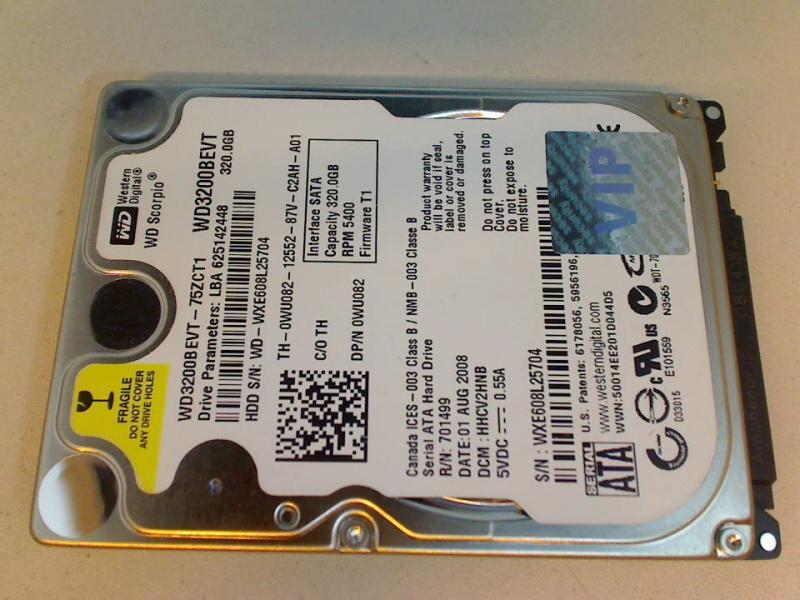 320 GB WD3200BEVT-75ZCT1 2.5" SATA HDD Dell XPS M1330 PP25L
