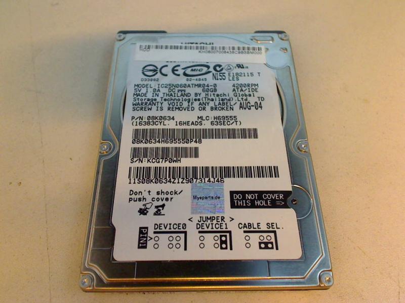 60GB HITACHI IC25N060ATMR04-0 2.5" IDE HDD Festplatte Dell Latitude D810 PP11L